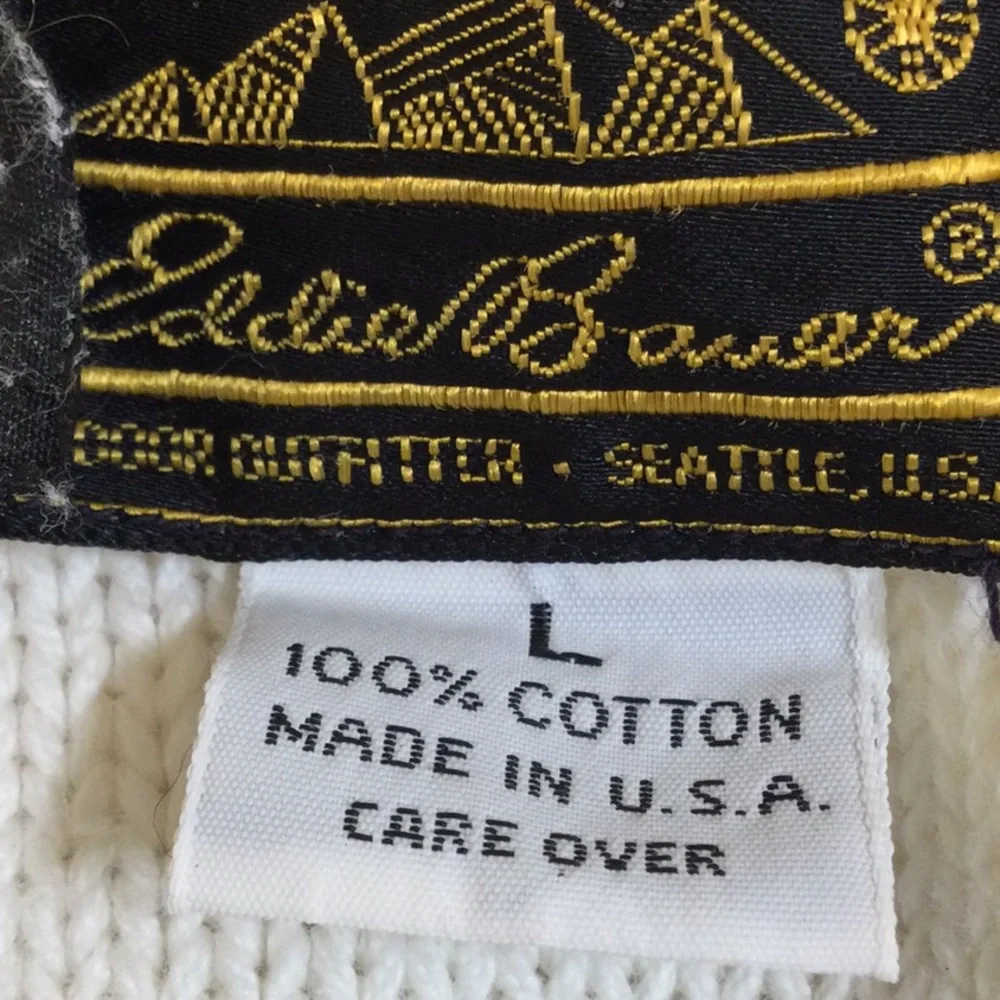 Eddie Bauer White 100% Cotton Knit Sweater with raise image of golfer - Picture 9 of 11